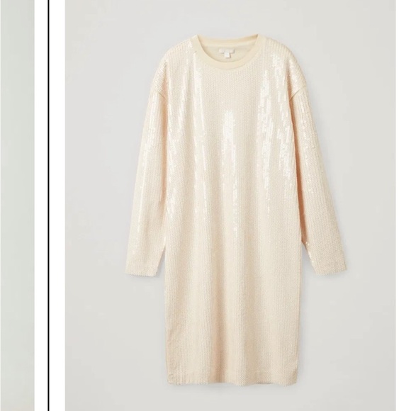 COS Cream Long-Sleeve Oversized Sequined Dress L 12/14/16 - Picture 13 of 13